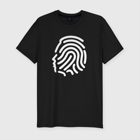 Мужская футболка хлопок Slim с принтом Человек   отпечаток в Тюмени, 92% хлопок, 8% лайкра | приталенный силуэт, круглый вырез ворота, длина до линии бедра, короткий рукав | большой брат | голова | отпечаток | отпечаток пальца | слежка | человек
