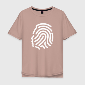 Мужская футболка хлопок Oversize с принтом Человек   отпечаток в Тюмени, 100% хлопок | свободный крой, круглый ворот, “спинка” длиннее передней части | Тематика изображения на принте: большой брат | голова | отпечаток | отпечаток пальца | слежка | человек