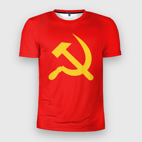 Мужская футболка 3D Slim с принтом Красный Советский союз в Петрозаводске, 100% полиэстер с улучшенными характеристиками | приталенный силуэт, круглая горловина, широкие плечи, сужается к линии бедра | 17 октября | soviet | sovietwave | ленин | серп и молот | советский союз | сср | ссср
