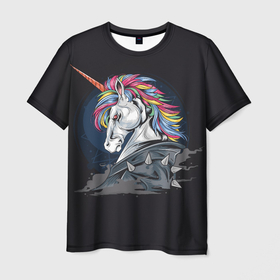 Мужская футболка 3D с принтом ЕдиноРожец в Курске, 100% полиэфир | прямой крой, круглый вырез горловины, длина до линии бедер | брутал | единорог | лошадь | пони | шипы