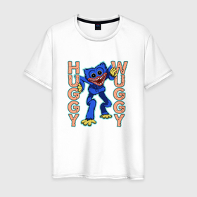 Мужская футболка хлопок с принтом Huggy Wuggy Poppy 02 в Тюмени, 100% хлопок | прямой крой, круглый вырез горловины, длина до линии бедер, слегка спущенное плечо. | huggy wuggy | poppy playtime | survival horror | выживание | поппи | ужастик | хагги вагги