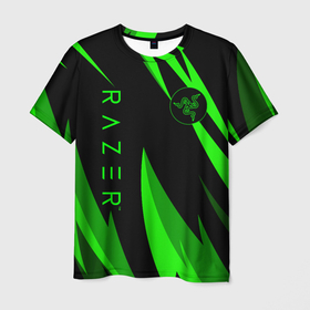 Мужская футболка 3D с принтом RAZER | GREEN в Екатеринбурге, 100% полиэфир | прямой крой, круглый вырез горловины, длина до линии бедер | Тематика изображения на принте: 101 | brand | company | gamer | green | logo | mamba | naga | player | razer | rzr | snake | бренд | железо | зеленый | змея | компания | лого | рейзер | софт