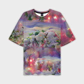 Мужская футболка OVERSIZE 3D с принтом Милое рождество в Тюмени,  |  | гирдянда | елка | зима | милый | нежный | новый год | пастельный | праздник | рождество | розовый | семейный | сиреневый