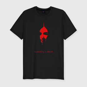 Мужская футболка хлопок Slim с принтом Человечество мертво... в Новосибирске, 92% хлопок, 8% лайкра | приталенный силуэт, круглый вырез ворота, длина до линии бедра, короткий рукав | кровь | люди | мертвец | портерт | ужасы | философия | хоррор | человечество