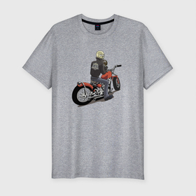 Мужская футболка хлопок Slim с принтом Наикрутейший байкер в Санкт-Петербурге, 92% хлопок, 8% лайкра | приталенный силуэт, круглый вырез ворота, длина до линии бедра, короткий рукав | biker | eyes | hype | jaw | motorcycle | teeth | байкер | глаза | зубы | мотоцикл | пасть | хайп | череп