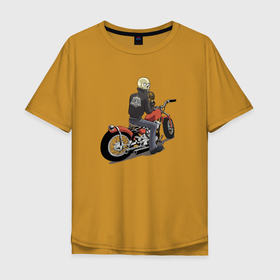 Мужская футболка хлопок Oversize с принтом Наикрутейший байкер в Санкт-Петербурге, 100% хлопок | свободный крой, круглый ворот, “спинка” длиннее передней части | biker | eyes | hype | jaw | motorcycle | teeth | байкер | глаза | зубы | мотоцикл | пасть | хайп | череп