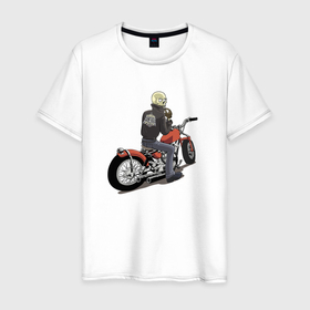 Мужская футболка хлопок с принтом Наикрутейший байкер в Санкт-Петербурге, 100% хлопок | прямой крой, круглый вырез горловины, длина до линии бедер, слегка спущенное плечо. | biker | eyes | hype | jaw | motorcycle | teeth | байкер | глаза | зубы | мотоцикл | пасть | хайп | череп