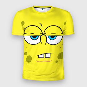 Мужская футболка 3D Slim с принтом Губка Боб в Новосибирске, 100% полиэстер с улучшенными характеристиками | приталенный силуэт, круглая горловина, широкие плечи, сужается к линии бедра | Тематика изображения на принте: губка | губка боб | желтый | мульт