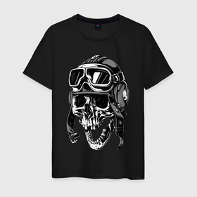 Мужская футболка хлопок с принтом Skull Ridеr в Санкт-Петербурге, 100% хлопок | прямой крой, круглый вырез горловины, длина до линии бедер, слегка спущенное плечо. | bikrer | rider | skull | байкер | гонщик | летчик | мотоциклист | очки | танкист | череп | шлем