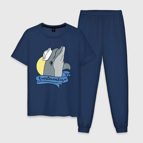 Мужская пижама хлопок с принтом Дельфин на фоне солнца в Белгороде, 100% хлопок | брюки и футболка прямого кроя, без карманов, на брюках мягкая резинка на поясе и по низу штанин
 | cocktail | dolphin | fuerteventura | gesture | hype | lime | ocean | sea | smile | summer | sun | дельфин | жест | коктейль | лайм | лето | море | океан | очки | солнце | улыбка | фуертевентура | хайп