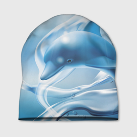 Шапка 3D с принтом Дельфин в лазурном океане в Кировске, 100% полиэстер | универсальный размер, печать по всей поверхности изделия | dolphin | fin | ocean | rays | water | вода | дельфин | лучи | океан | плавник