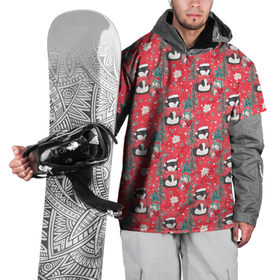 Накидка на куртку 3D с принтом Пингвины красный паттерн в Кировске, 100% полиэстер |  | new year | новогодняя | новый год | паттерн | пингвин | пингвины | рождество