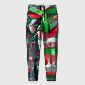 Мужские брюки 3D с принтом Бодрый Новый год в Курске, 100% полиэстер | манжеты по низу, эластичный пояс регулируется шнурком, по бокам два кармана без застежек, внутренняя часть кармана из мелкой сетки | зеленый | красный | новый год | полосы | рождество | спортивный | яркий