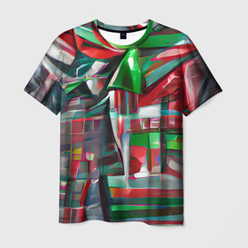 Мужская футболка 3D с принтом Бодрый Новый год в Новосибирске, 100% полиэфир | прямой крой, круглый вырез горловины, длина до линии бедер | зеленый | красный | новый год | полосы | рождество | спортивный | яркий