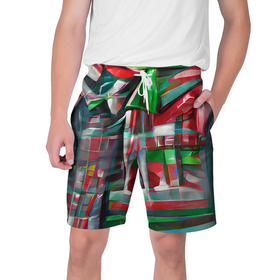 Мужские шорты 3D с принтом Бодрый Новый год ,  полиэстер 100% | прямой крой, два кармана без застежек по бокам. Мягкая трикотажная резинка на поясе, внутри которой широкие завязки. Длина чуть выше колен | зеленый | красный | новый год | полосы | рождество | спортивный | яркий