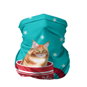 Бандана-труба 3D с принтом Кот в кружке в Курске, 100% полиэстер, ткань с особыми свойствами — Activecool | плотность 150‒180 г/м2; хорошо тянется, но сохраняет форму | зима | кот | котенок | котик | котики | кошка | новогодняя | новый год | рождество | тепло