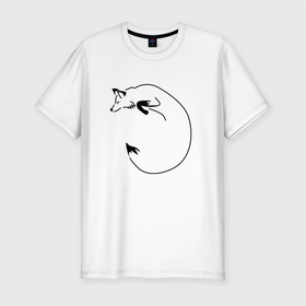 Мужская футболка хлопок Slim с принтом Лисица в прыжке в Петрозаводске, 92% хлопок, 8% лайкра | приталенный силуэт, круглый вырез ворота, длина до линии бедра, короткий рукав | дикое | дикое животное | животное | зверь | лесное | лис | лиса | лисенок | лисица