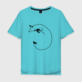 Мужская футболка хлопок Oversize с принтом Лисица в прыжке в Тюмени, 100% хлопок | свободный крой, круглый ворот, “спинка” длиннее передней части | дикое | дикое животное | животное | зверь | лесное | лис | лиса | лисенок | лисица