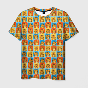 Мужская футболка 3D с принтом ЗАБАВНЫЕ ТИГРЫ в Петрозаводске, 100% полиэфир | прямой крой, круглый вырез горловины, длина до линии бедер | год | забавные | новый | рождество | символ | тигры