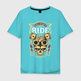 Мужская футболка хлопок Oversize с принтом Wind ride в Санкт-Петербурге, 100% хлопок | свободный крой, круглый ворот, “спинка” длиннее передней части | bikrer | garage | piston | rider | skull | байкер | гараж | гонщик | поршень | череп