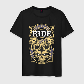Мужская футболка хлопок с принтом Wind ride , 100% хлопок | прямой крой, круглый вырез горловины, длина до линии бедер, слегка спущенное плечо. | bikrer | garage | piston | rider | skull | байкер | гараж | гонщик | поршень | череп