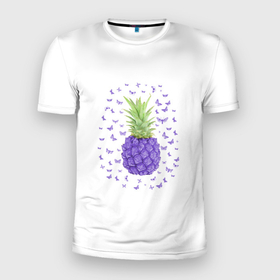 Мужская футболка 3D Slim с принтом Бабочки и ананас в Петрозаводске, 100% полиэстер с улучшенными характеристиками | приталенный силуэт, круглая горловина, широкие плечи, сужается к линии бедра | pineapple | ананас | бабочки | нетипичный хабаровчанин | нх