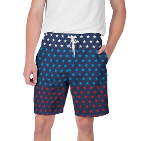 Мужские шорты 3D с принтом Флаг в звездах ,  полиэстер 100% | прямой крой, два кармана без застежек по бокам. Мягкая трикотажная резинка на поясе, внутри которой широкие завязки. Длина чуть выше колен | звезды | паттерн | россия | символ | флаг