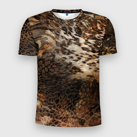 Мужская футболка 3D Slim с принтом Тигриная шикарная шкура в Кировске, 100% полиэстер с улучшенными характеристиками | приталенный силуэт, круглая горловина, широкие плечи, сужается к линии бедра | мех | символ года | текстура | тигр