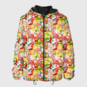 Мужская куртка 3D с принтом Ингредиенты Пиццы в Новосибирске, ткань верха — 100% полиэстер, подклад — флис | прямой крой, подол и капюшон оформлены резинкой с фиксаторами, два кармана без застежек по бокам, один большой потайной карман на груди. Карман на груди застегивается на липучку | Тематика изображения на принте: fast food | ninja turtles | pizza | pizzeria | блюдо | быстрое питание | еда | завтрак | итальянская еда | кухня | кушанье | лепёшка | ниндзя черепашки | обед | перекус | пирог | пицца | пиццайоло | пиццерия | пиццмейкер