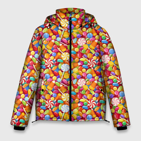 Мужская зимняя куртка 3D с принтом Конфеты и Леденцы в Новосибирске, верх — 100% полиэстер; подкладка — 100% полиэстер; утеплитель — 100% полиэстер | длина ниже бедра, свободный силуэт Оверсайз. Есть воротник-стойка, отстегивающийся капюшон и ветрозащитная планка. 

Боковые карманы с листочкой на кнопках и внутренний карман на молнии. | Тематика изображения на принте: chocolate | cream | dessert | ice cream | marmalade | sweets | вкусности | глазурь | день рождения | десерт | кондитер | конфеты | крем | лакомства | леденцы | мармелад | мороженое | пирожные | повар | праздник | сладкоешка