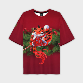 Мужская футболка OVERSIZE 3D с принтом Игривый китайский тигр ,  |  | Тематика изображения на принте: 2022 | год тигра | новый год | новый год 2022 | символ года | тигр | тигренок | тигрица | тигры
