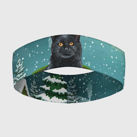 Повязка на голову 3D с принтом Черный кот в кружке в Екатеринбурге,  |  | Тематика изображения на принте: зима | кот | котенок | котик | котики | кошка | новогодняя | новый год | рождество | тепло