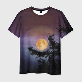 Мужская футболка 3D с принтом night sky with full moon by Apkx в Курске, 100% полиэфир | прямой крой, круглый вырез горловины, длина до линии бедер | apkx | fullmoon | moon | night | sky | картина | луна | небо | ночь | полнолуние