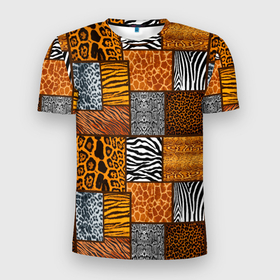 Мужская футболка 3D Slim с принтом тигр, полосы, 2022 в Новосибирске, 100% полиэстер с улучшенными характеристиками | приталенный силуэт, круглая горловина, широкие плечи, сужается к линии бедра | 2022 год | в полоску | зебра | зима | змеиный | змея | леопардовый | новогодний | оранжевый | полосатый | пятнистый | с тигром | тигр | тигровый | шкуры животных