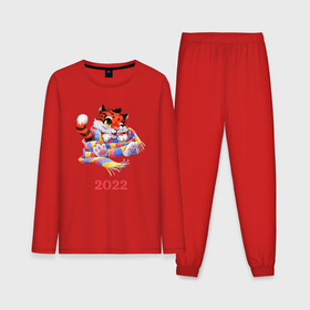 Мужская пижама хлопок (с лонгсливом) с принтом Тигренок в шарфе Новый год в Кировске,  |  | 2022 | год тигра | новый год | новый год 2022 | символ года | тигр | тигренок | тигрица | тигры