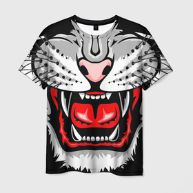 Мужская футболка 3D с принтом лицо тигра в Курске, 100% полиэфир | прямой крой, круглый вырез горловины, длина до линии бедер | 2022 | tiger | новый год | праздник | тигр