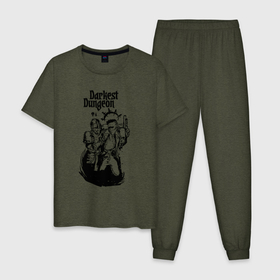 Мужская пижама хлопок с принтом DARKEST DUNGEON РЫЦАРЬ И БАНДИТ в Тюмени, 100% хлопок | брюки и футболка прямого кроя, без карманов, на брюках мягкая резинка на поясе и по низу штанин
 | abomination | antiquarian | arbalest | bounty hunter | colour of madness | crimson court | crusader | darkest dungeon | game | grave robber | hellion | highwaym | logo | roguelike | shieldbreaker | the shieldbreaker | игра | лого | лог