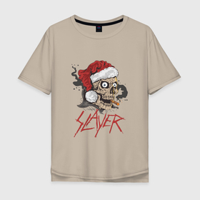 Мужская футболка хлопок Oversize с принтом SLAYER SKULL SANTA | NEW YEAR в Курске, 100% хлопок | свободный крой, круглый ворот, “спинка” длиннее передней части | Тематика изображения на принте: 2022 | christmas | new year | rock | skull | slayer | грув метал | джеф ханнем | керри кинг | мертвец | мертвый | наступающий год | новогодний | новый год | ню мет | рождественский | рождество | рождество христово | рок