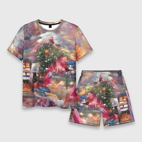 Мужской костюм с шортами 3D с принтом Ностальгия Рождества в Екатеринбурге,  |  | Тематика изображения на принте: винтаж | гирдянда | елка | зима | милый | нежный | новый год | пастельный | праздник | ретро | рождество | розовый | семейный | сиреневый