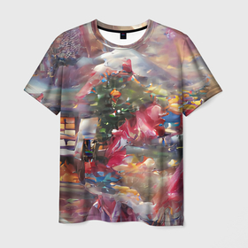 Мужская футболка 3D с принтом Ностальгия Рождества в Курске, 100% полиэфир | прямой крой, круглый вырез горловины, длина до линии бедер | винтаж | гирдянда | елка | зима | милый | нежный | новый год | пастельный | праздник | ретро | рождество | розовый | семейный | сиреневый