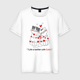 Мужская футболка хлопок с принтом КОТИКИ НАШЕ ВСЁ в Петрозаводске, 100% хлопок | прямой крой, круглый вырез горловины, длина до линии бедер, слегка спущенное плечо. | 14 | 14 февраля | cat | cats | love | murr | две половины | двое | для двоих | жить | киса | кот | котик | котя | кусь | лучше | любовь | милые | мур | мурчит | подарок | праздник | с котиками | тепло