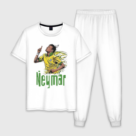 Мужская пижама хлопок с принтом Неймар   звезда Бразильского футбола в Курске, 100% хлопок | брюки и футболка прямого кроя, без карманов, на брюках мягкая резинка на поясе и по низу штанин
 | brasil | celebrity | football | forward | neymar | star | striker | бразилия | звезда | знаменитость | нападающий | неймар | форвард | футбол