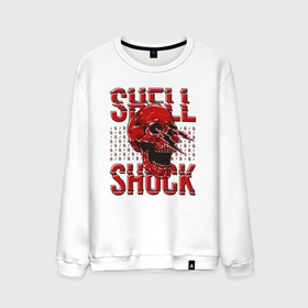 Мужской свитшот хлопок с принтом SHLSHK | Skull Collection (On White) в Екатеринбурге, 100% хлопок |  | logo | music | shell shock recordings | shlshk | skull | драм | нейропанк | нейрофанк | череп | шелшок