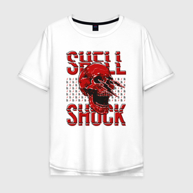 Мужская футболка хлопок Oversize с принтом SHLSHK | Skull Collection (On White) в Курске, 100% хлопок | свободный крой, круглый ворот, “спинка” длиннее передней части | Тематика изображения на принте: logo | music | shell shock recordings | shlshk | skull | драм | нейропанк | нейрофанк | череп | шелшок
