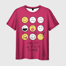 Мужская футболка 3D с принтом Have a fun time  веселись в Новосибирске, 100% полиэфир | прямой крой, круглый вырез горловины, длина до линии бедер | different | funny | have a fun time | sad | smiles | веселись | весело провести время | весёлые | грустные | разные | смайлы | смешные | улыбки