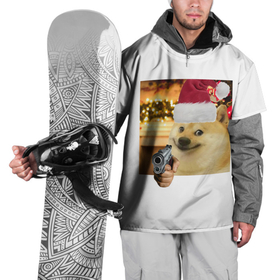 Накидка на куртку 3D с принтом Новогодняя собака злоупотребляет второй поправкой в Петрозаводске, 100% полиэстер |  | ёлка | новый год | пистолет | смешной | собака