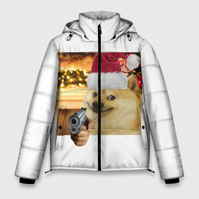 Мужская зимняя куртка 3D с принтом Новогодняя собака злоупотребляет второй поправкой в Тюмени, верх — 100% полиэстер; подкладка — 100% полиэстер; утеплитель — 100% полиэстер | длина ниже бедра, свободный силуэт Оверсайз. Есть воротник-стойка, отстегивающийся капюшон и ветрозащитная планка. 

Боковые карманы с листочкой на кнопках и внутренний карман на молнии. | Тематика изображения на принте: ёлка | новый год | пистолет | смешной | собака