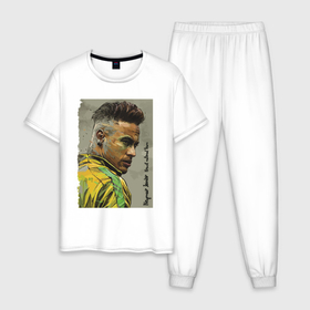 Мужская пижама хлопок с принтом Neymar Junior   Brazil national team в Тюмени, 100% хлопок | брюки и футболка прямого кроя, без карманов, на брюках мягкая резинка на поясе и по низу штанин
 | brasil | celebrity | football | forward | neymar | star | striker | бразилия | звезда | знаменитость | нападающий | неймар | форвард | футбол
