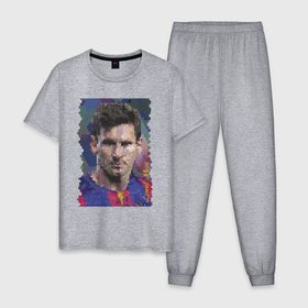 Мужская пижама хлопок с принтом Lionel Messi   striker, Barcelona в Новосибирске, 100% хлопок | брюки и футболка прямого кроя, без карманов, на брюках мягкая резинка на поясе и по низу штанин
 | argentina | barcelona | celebrity | football | forward | lionel messi | spain | star | striker | аргентина | звезда | знаменитость | испания | лионель месси | нападающий | форвард | футбол