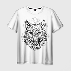 Мужская футболка 3D с принтом Волчий портрет в Белгороде, 100% полиэфир | прямой крой, круглый вырез горловины, длина до линии бедер | волк | волколак | волчара | лайка | луна | оборотень | портрет | силуэт | собака | тату | хаски | хищник | эзотерический | этнический